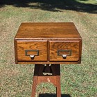 Antique Oak Card Catalog 2 Drawer Library File Box Desk Recipe Holder  damage 