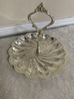 Vintage Silver Plate Fluted Candy Dish Scalloped Tidbit Serving Tray With Handle