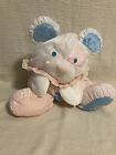 Vintage Pink White Blue Fisher Price Puffalump Satin Puppy Rattle Lovey Security