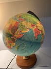 Vtg Replogle World Horizon Series 12    Lighted Globe Wood Base Raised Topography