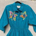 Vintage Dress Womens L Blue Cotton Butterfly June Cleaver Western Heavyweight