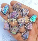 Abalone Shell Stone 5pcs Wholesale Lot 925 Sterling Silver Plated Rings Jewelry