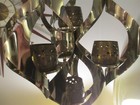 Vintage Mid Century Modern Brutalist Mascot Hanging Candle Holder Gold Metal 