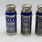 Vtg Fb Rogers Silverplate Cobalt Blue Salt And Pepper Shakers Japan Set Of 6