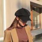 Men Women Retro 8 Panels Corduroy-newsboy-caps With Brim Medium-large Black