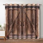 Rustic Wood Blackout Curtains Vintage Wooden Barn Door Farmhouse Home Bedroom   
