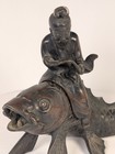 Patinated Metal Carp-riding Sage Incense Burner     Qin Gao   Kinko Motif