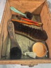 Vintage Wood Shoe Shine Stand Or Box - Rustic Wooden Foot Rest - Some Contents