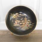 Vintage Antique Japanese Asian Art Black Lacquer 9 75  Bowl Hand Painted Inlay