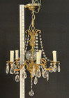 Vintage 5 Lite French Style Gilt Brass Chandelier W  Crystal Center Orb Prisms