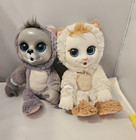 Lot Of 2 Big-eyed Cat   Sloth Plush Dolls Small 6-14 In Multicolor