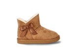 Girls Brown Faux Suede Ankle Boots Bow Faux Fur Lined Slip On Winter Shoes - Nwb