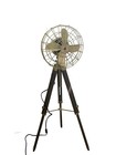 Vintage Brass Electric Floor Fan Wooden Tripod Industrial Home Office Decor