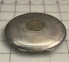 Vintage Silver Plated Compact Powder Mirror   Striped Design   3 5  Diameter