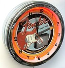16  Fender Guitar Metal Sign Red Neon Wall Clock Amplifier Music Studio