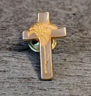 Lavendar-colored Christian Cross Crucifix With Easter Lily Religious Lapel Pin