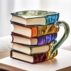 Painted Book Mug Handmade Colored Glass Book Coffee Mug Novelty Colorful Resin