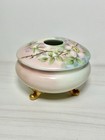 Vintage Vanity Porcelain Hair Receiver Blue Pink Ombr   W  Pink Flowers 3 Footed