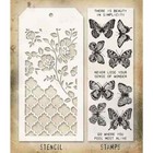 Flutter Butterfly Clear Stamp Floral   Trellis Stencil Set Tim Holtz New