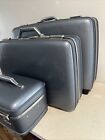 Vintage American Tourister 3 Piece Blue Suitcase Train Case Luggage Set W key