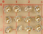 12 Medium Vintage Czech Rhinestone Buttons Silver Metal Pearl 5 8  Elegant  138 
