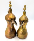 2 Vtg Solid Arabic Turkish Brass Dallah Coffee tea Pot W handle Hinged Lid  read
