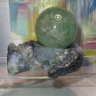 Polished Stone Crystal Sphere Ball W  Sleeping Dragon Carved Stand Base  Uv
