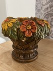 Vintage Home Decor Assoc Votive Candle Holder Basket Floral Ceramic Heavy  B7