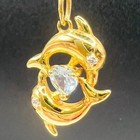 Vermeil Dolphins Necklace Blue Rhinestone Chain 19 