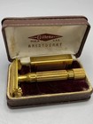 Vintage 1930s 1940s Gillette Open Comb Tto Gold Aristocrat Safety Razor In Case