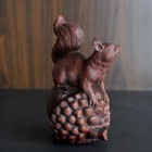 Carved Vintage Wooden Squirrel On Pinecone Statue Figurine Desktop Home Decor  