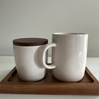 Rae Dunn By Magenta Sugar Cellar W wood Lid   Cream Creamer Set With Wood Tray