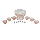Vtg Mosser Pink Glass Mini Punch Bowl Set Strawberry 18    Doll Toy Tea Party Play