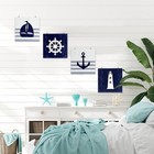 4 Pieces Nautical Wall Decor Anchor Ship Wheel Sailboat Dark Blue  White