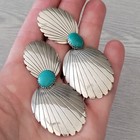 Vintage Sterling Earrings Turquoise Stamped Bs Sterling Pierced 3  Dangle Euc
