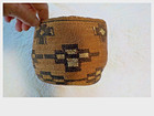 Antique Klamath Basket With Yellow Dyed Bird Quill  C  1900  7  X 5 