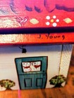 Vintage Folk Art Wood House Cottage Recipe Box Storage Signed By J Young