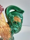 Vintage Ceramic Rooster Bright Green   Gold With Red Comb 11 5  Tall