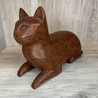Vintage Hand Carved Mother Cat Wood Trinket Box Folk Art