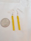 Yellow Glass Bead Stick Drop Earrings Handmade Silver Tone Simple Dainty Boho