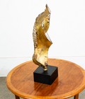 Mid Century Modern Sculpture Brass Metal Modernist Abstract Black Base Vintage