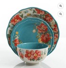 The Pioneer Woman Vintage Floral 12-piece Dinnerware Set Teal Plates Bowls Table