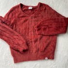 Abercrombie Kids Sweater Size 13 14 Rust Orange Fuzzy Eyelash Knit V-neck Fall