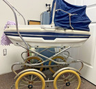 Vintage Navy Blue And White Baby Carriage Pram Stroller   Perego   Made In Italy