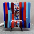 Vtg Higgins Glass Trinket plate Mid Century Modern Fused Glass Red blue Mcm