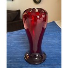 Vintage Antique Deep Red Glass Slotted Flower Vase Art Nouveau Rare 9  Bulbous