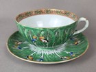 Antique Chinese Famille Verte Bok Choy Cabbage W Butterfly Teacup Saucer 20th C