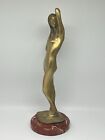 Art Deco Bronze Sculpture signed Traver  Cire Perdue nude Woman Statue On Marble