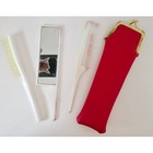 Vintage  new  1970 s Purse Grooming Set Brush Comb Mirror With Red Case