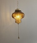 Amber Glass Vintage Light Swag Hanging Lamp Retro Diffuser Antique Pull-chain